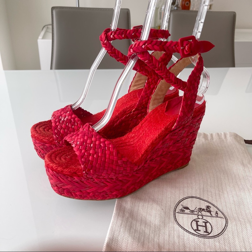 Hermès Red Espadrille Platform Sandals